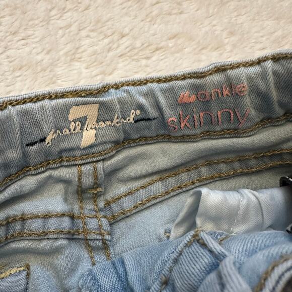 7FAMK Ankle Skinny Jeans sz 5 adjustable waist tabs light wash jeans - Picture 7 of 10